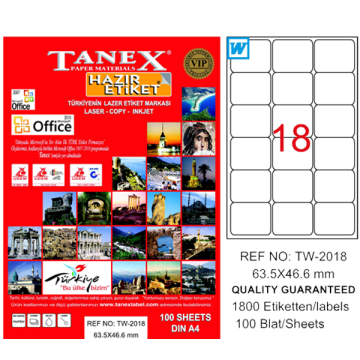 Tanex Laser Etiket 100 YP 63.5x46.6 Laser-Copy-Inkjet TW-2018