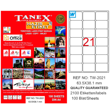 Tanex Laser Etiket 100 YP 63x38 MM Laser-Copy-Inkjet TW-2021