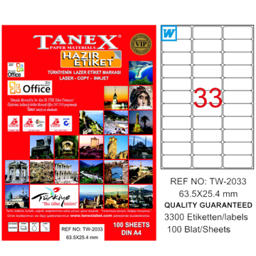 Tanex Laser Etiket 100 YP 63.5x25.4 Laser-Copy-Inkjet TW-2033