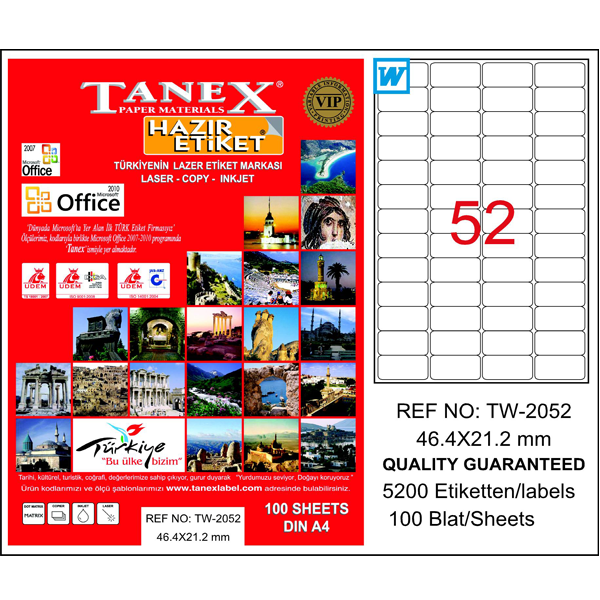 Tanex Laser Etiket 100 YP 46.4x21.2 Laser-Copy-Inkjet TW-2052