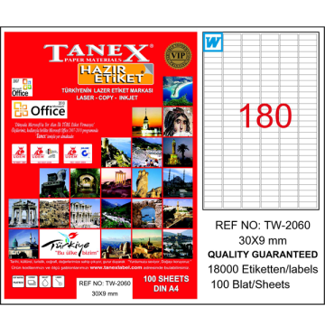 Tanex Laser Etiket 100 YP 30x9 Laser-Copy-Inkjet TW-2060