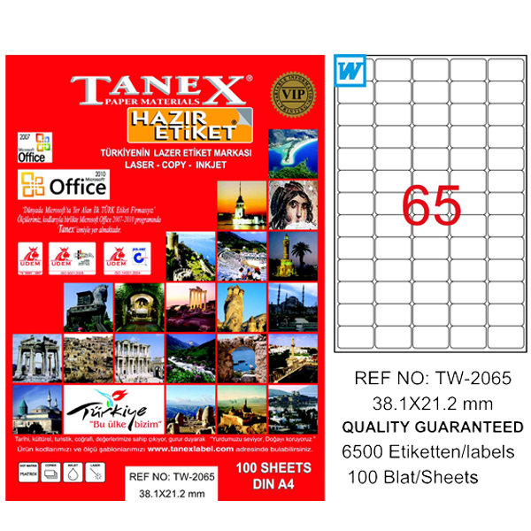 Tanex Laser Etiket 100 YP 38.1x21.2 Laser-Copy-Inkjet TW-2065
