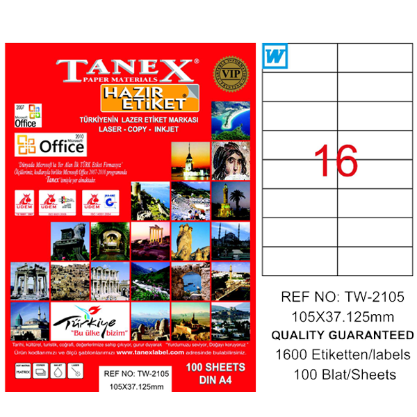 Tanex Laser Etiket 100 YP 105x37 Laser-Copy-Inkjet TW-2105