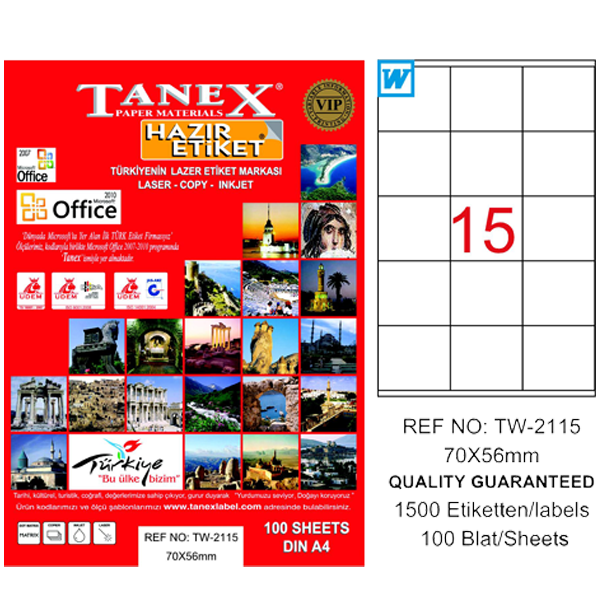 Tanex Laser Etiket 100 YP 70x56 Laser-Copy-Inkjet TW-2115