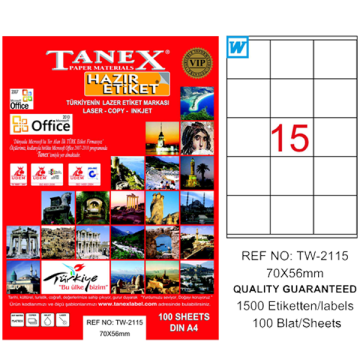 Tanex Laser Etiket 100 YP 70x56 Laser-Copy-Inkjet TW-2115