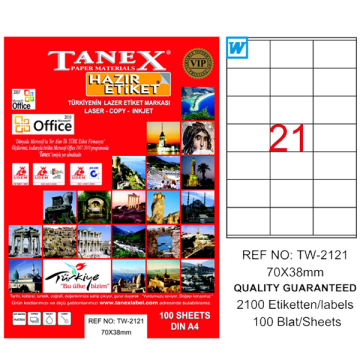 Tanex Laser Etiket 100 YP 70x38 Laser-Copy-Inkjet TW-2121