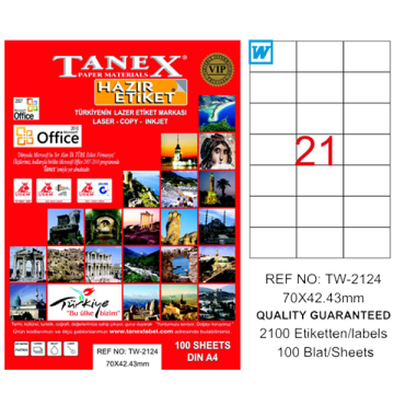 Tanex Laser Etiket 100 YP 70x42.43 Laser-Copy-Inkjet TW-2124