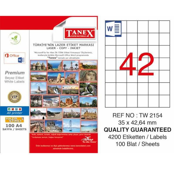 Tanex Laser Etiket 100 YP 35x42 MM Laser-Copy-Inkjet TW-2154