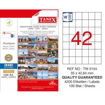 Tanex Laser Etiket 100 YP 35x42 MM Laser-Copy-Inkjet TW-2154