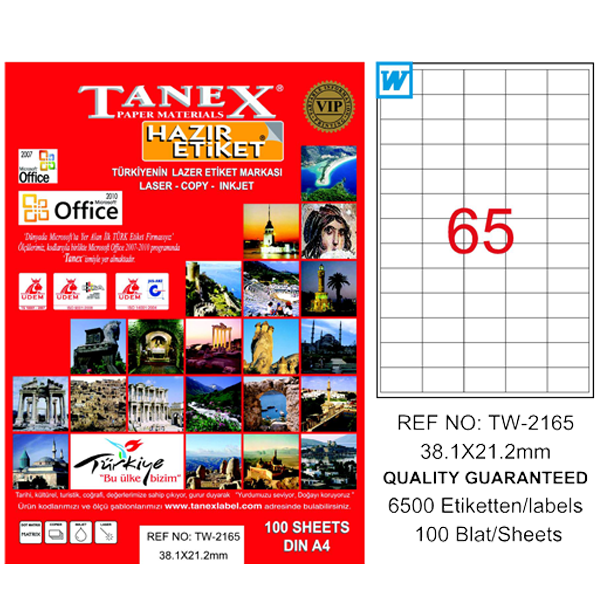 Tanex Laser Etiket 100 YP 38x21 MM Laser-Copy-Inkjet TW-2165