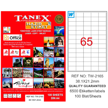 Tanex Laser Etiket 100 YP 38x21 MM Laser-Copy-Inkjet TW-2165