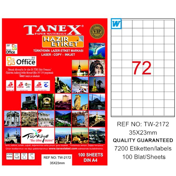 Tanex Laser Etiket 100 YP 35x23 Laser-Copy-Inkjet TW-2172