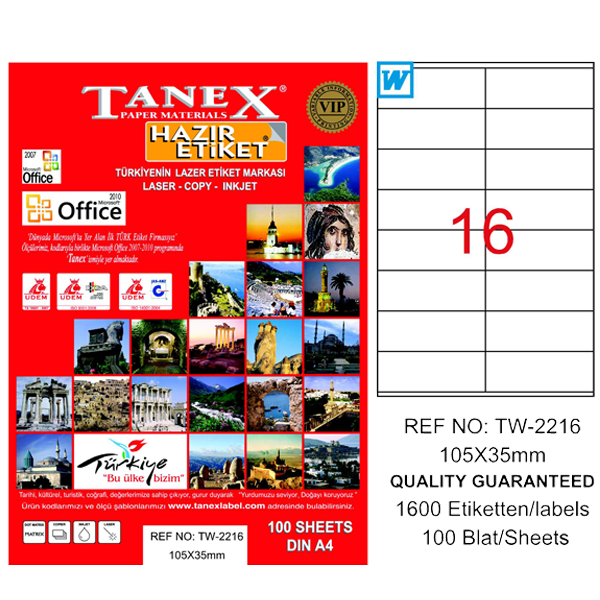 Tanex Laser Etiket 100 YP 105x35 Laser-Copy-Inkjet TW-2216