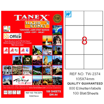 Tanex Laser Etiket 100 YP 105x74.25 Laser-Copy-Inkjet TW-2374