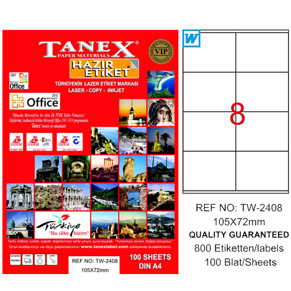 Tanex Laser Etiket 100 YP 105x72 Laser-Copy-Inkjet TW-2408