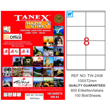 Tanex Laser Etiket 100 YP 105x72 Laser-Copy-Inkjet TW-2408