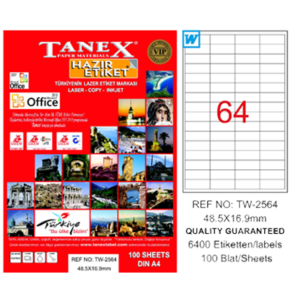 Tanex Laser Etiket 100 YP 48.5x16.9 Laser-Copy-Inkjet TW-2564