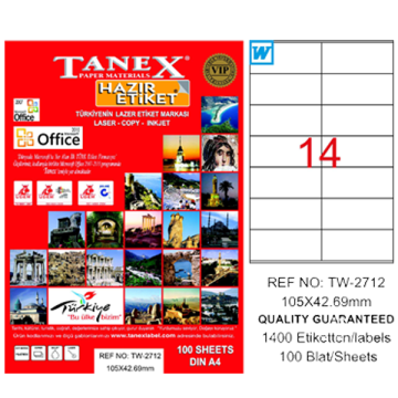 Tanex Laser Etiket 100 YP 105x42.69 Laser-Copy-Inkjet TW-2712