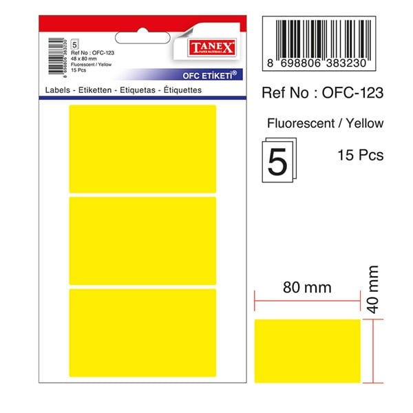 Tanex Ofis Etiketi Poşetli 48x80 MM Fosforlu Sarı OFC-123