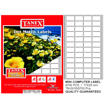 Tanex Sürekli Form Etiket 8700 LÜ 17x25