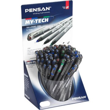 Pensan Tükenmez Kalem My-Tech 0.7 MM İğne Uç 8 Renk 60 LI Stand