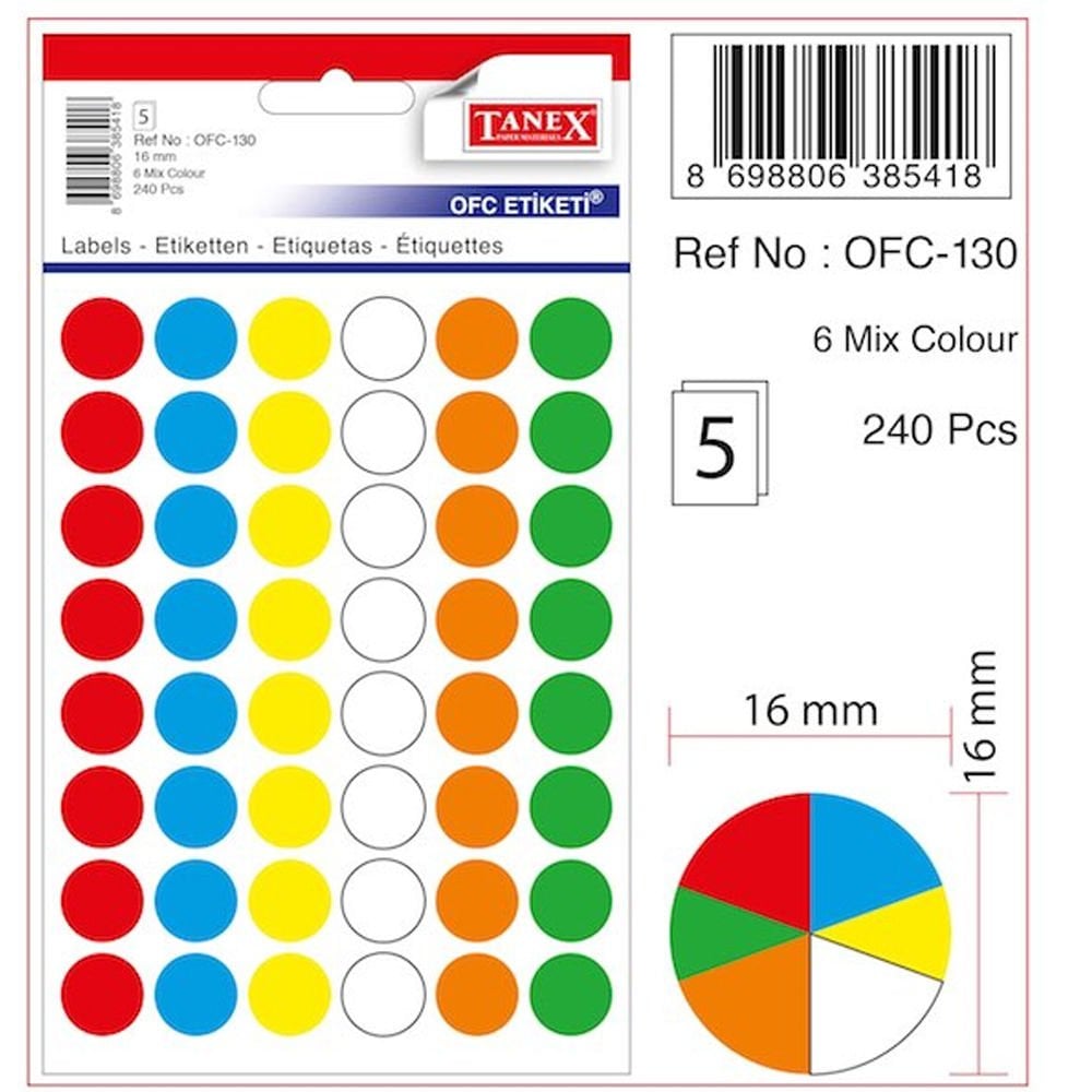 Tanex Mix Color Ofis Etiketi 5 Ad/Pş Ofc-130