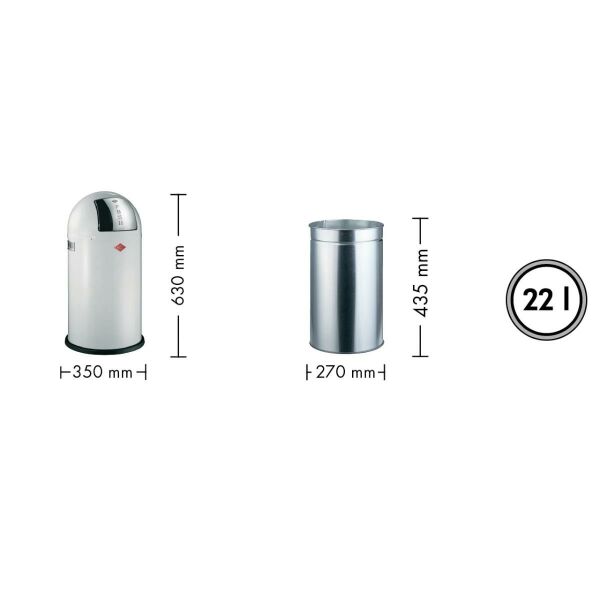 Wesco Pushboy Jr. Graphite Matt Çöp Kovası - 22 L