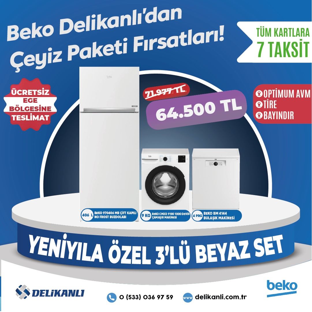 Beko Yeni Yıla Özel 3'lü Beyaz  Çeyiz Seti