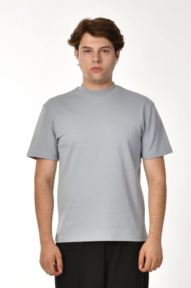 Zegy Bisiklet Yaka Kısa Kollu Erkek Tişört  - Gri