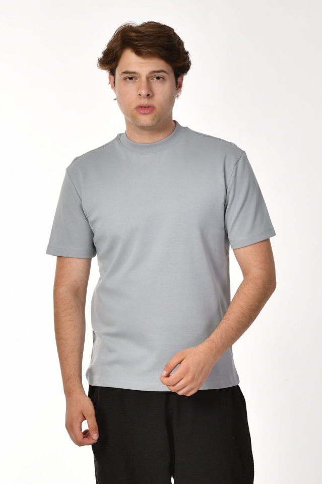 Zegy Bisiklet Yaka Kısa Kollu Erkek Tişört  - Gri