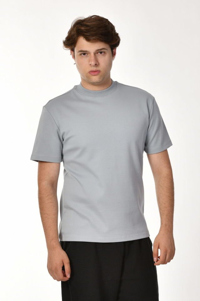 Zegy Bisiklet Yaka Kısa Kollu Erkek Tişört  - Gri