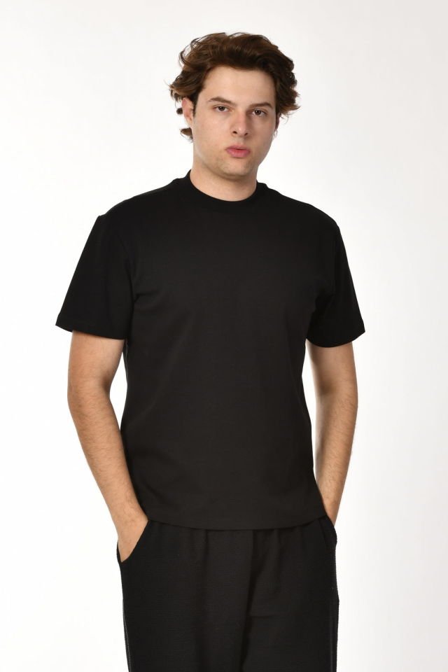 Zegy Bisiklet Yaka Kısa Kollu Erkek Tişört  - Siyah