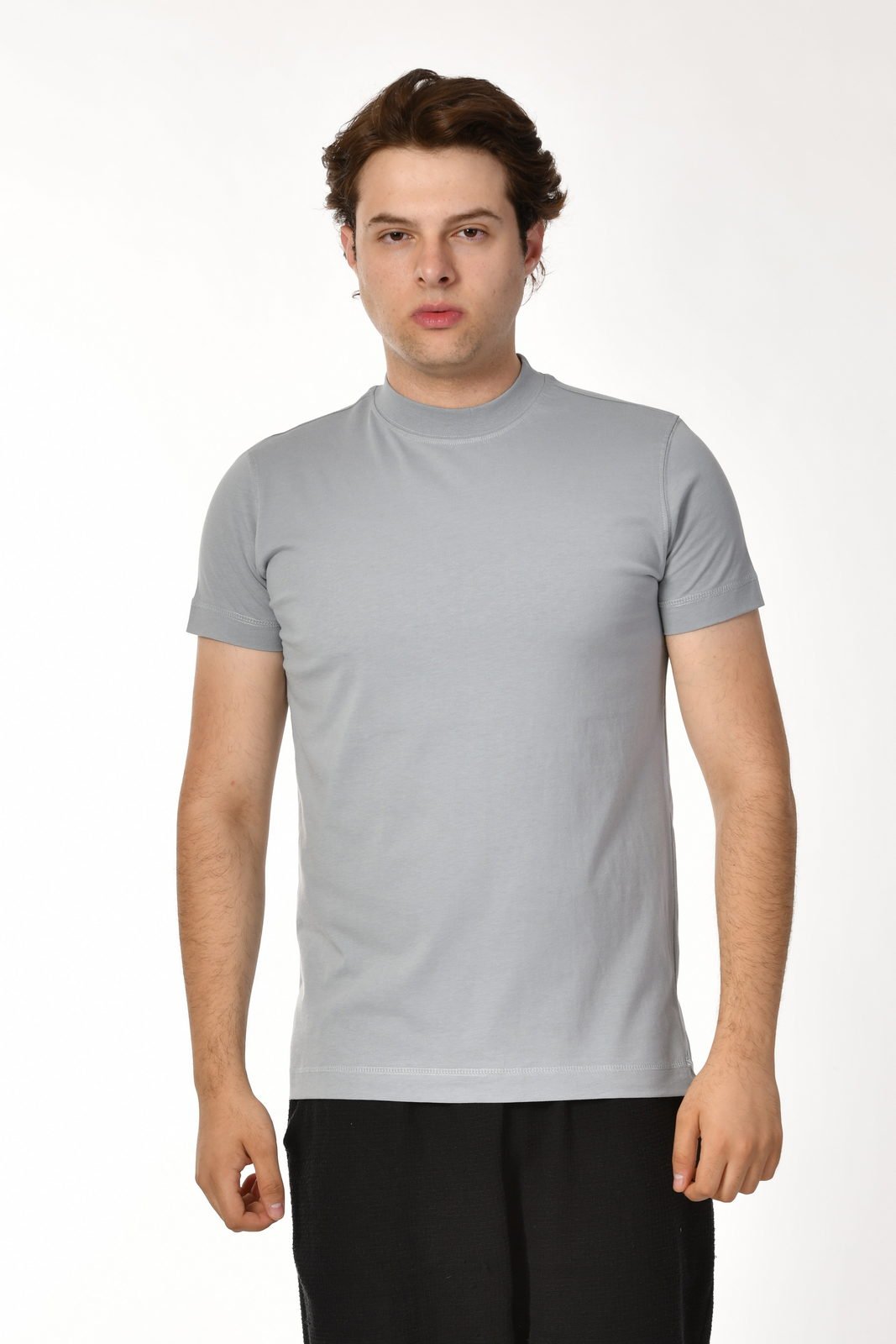 Zegy Bisiklet Yaka Kısa Kollu Erkek Tişört  - Gri