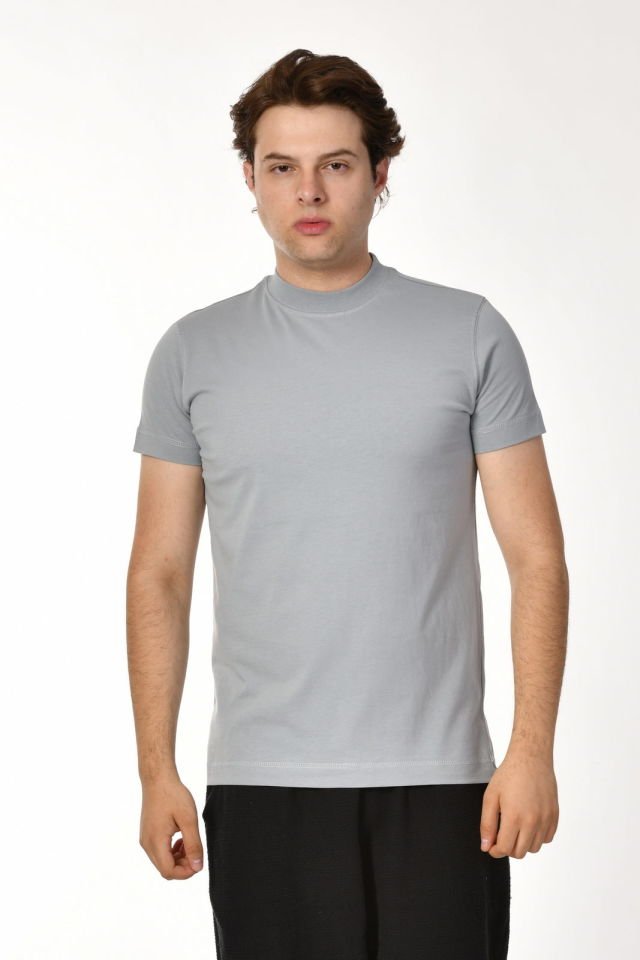 Zegy Bisiklet Yaka Kısa Kollu Erkek Tişört  - Gri