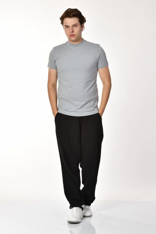 Zegy Bisiklet Yaka Kısa Kollu Erkek Tişört  - Gri