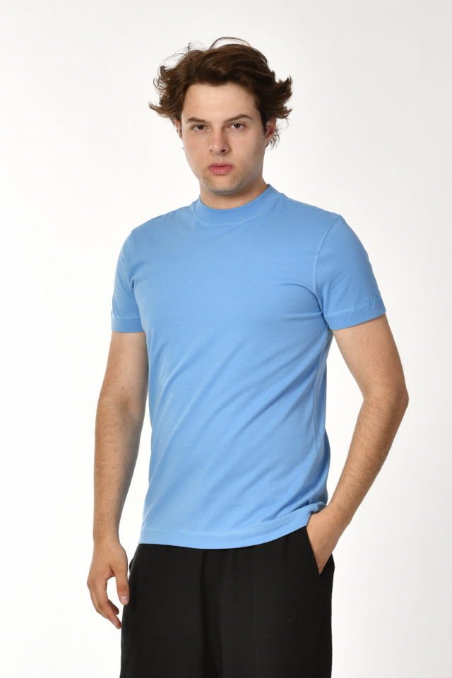 Zegy Bisiklet Yaka Kısa Kollu Erkek Tişört - Mavi