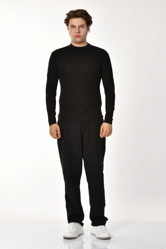 Zegy Bisiklet Yaka Uzun Kollu Erkek Tişört  - Siyah