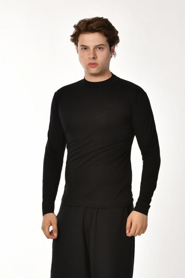 Zegy Bisiklet Yaka Uzun Kollu Erkek Tişört  - Siyah