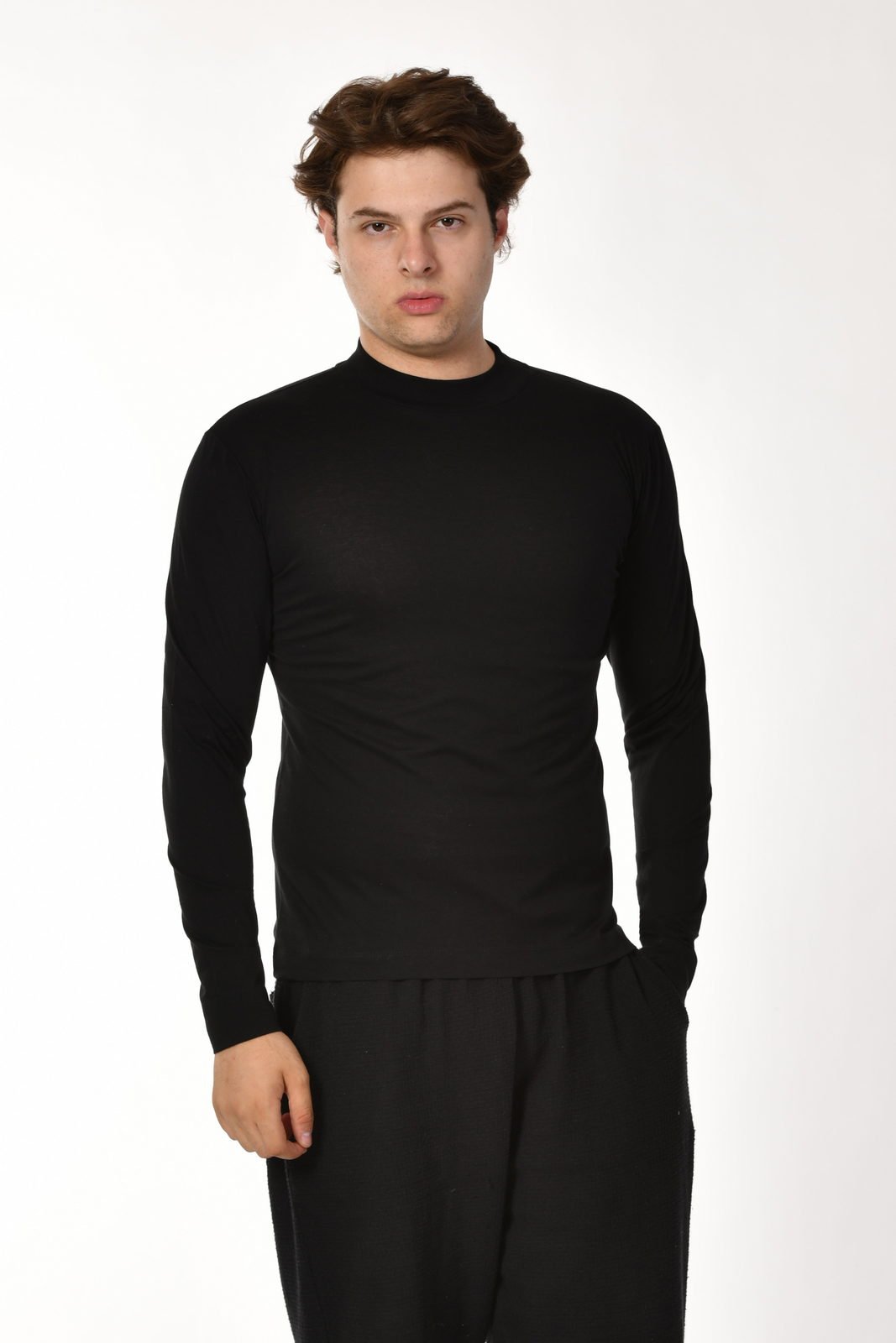 Zegy Bisiklet Yaka Uzun Kollu Erkek Tişört  - Siyah