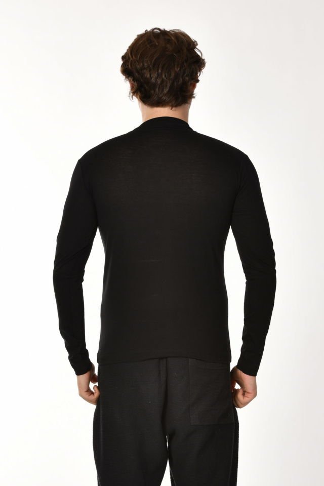 Zegy Bisiklet Yaka Uzun Kollu Erkek Tişört  - Siyah