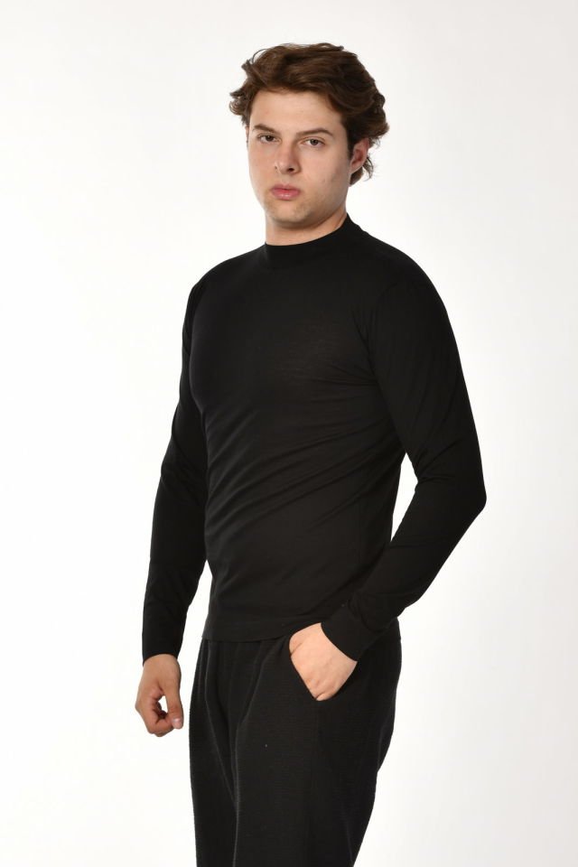 Zegy Bisiklet Yaka Uzun Kollu Erkek Tişört  - Siyah