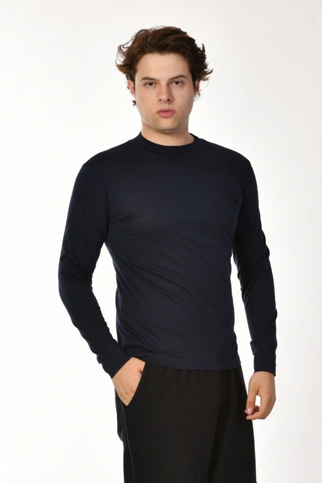 Zegy Bisiklet Yaka Uzun Kollu Erkek Tişört  - Lacivert