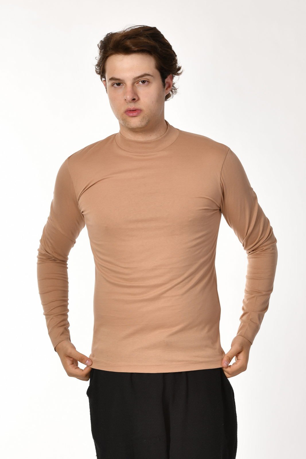 Zegy Bisiklet Yaka Uzun Kollu Erkek Tişört  - Camel