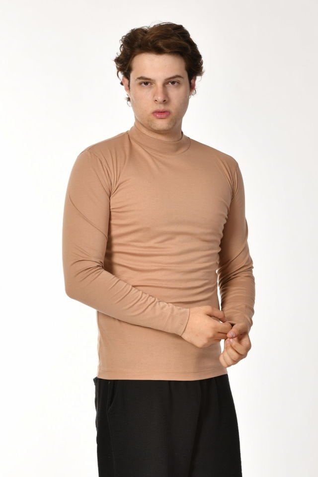 Zegy Bisiklet Yaka Uzun Kollu Erkek Tişört  - Camel