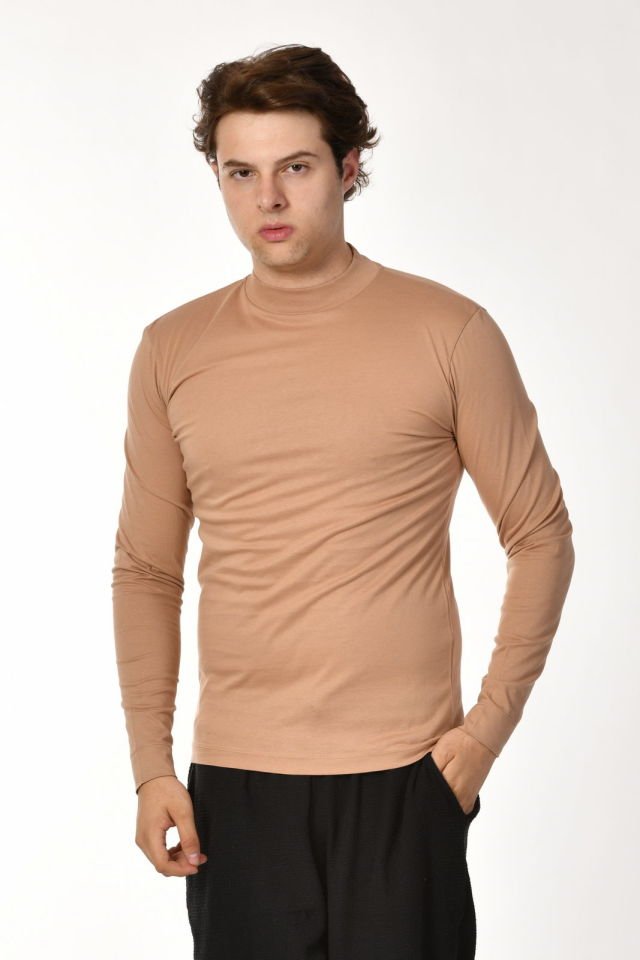 Zegy Bisiklet Yaka Uzun Kollu Erkek Tişört  - Camel