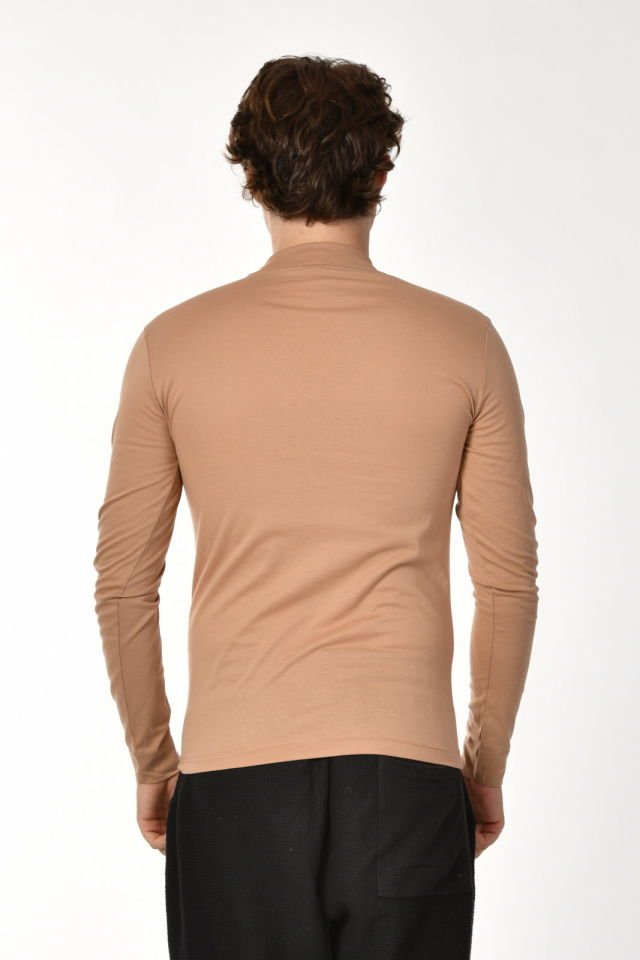 Zegy Bisiklet Yaka Uzun Kollu Erkek Tişört  - Camel