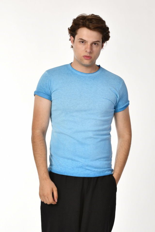 Zegy Bisiklet Yaka Kısa Kollu Erkek Tişört  - Mavi