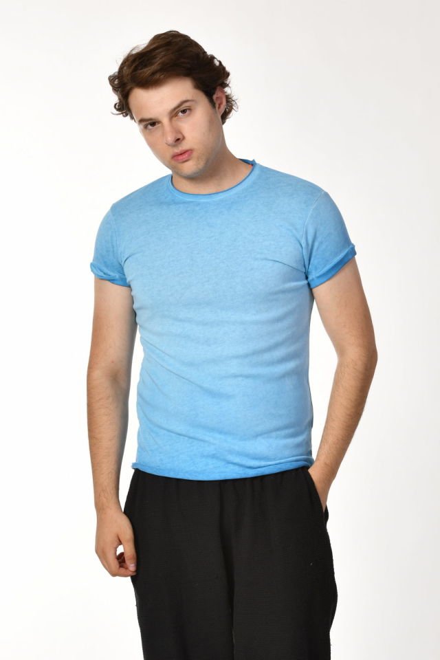 Zegy Bisiklet Yaka Kısa Kollu Erkek Tişört  - Mavi