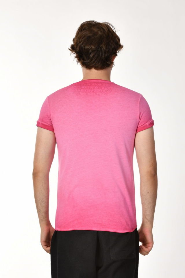Zegy Bisiklet Yaka Kısa Kollu Erkek Tişört  - Pembe