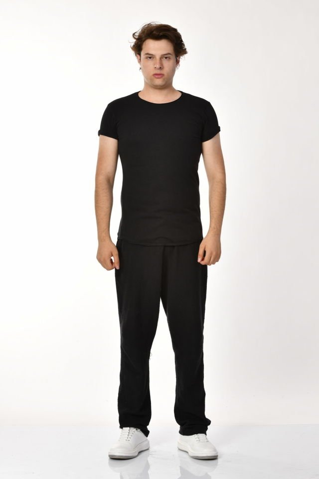 Zegy Bisiklet Yaka Kısa Kollu Erkek Tişört  - Siyah